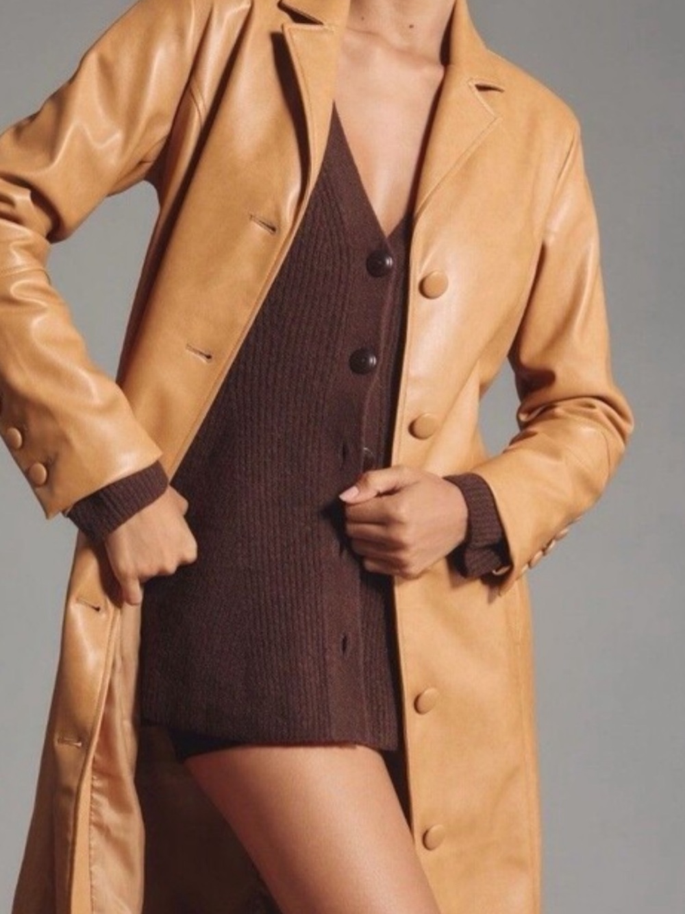 Anthropologie Avec Les Filles Belted Leather Trench Coat NWOT size XL